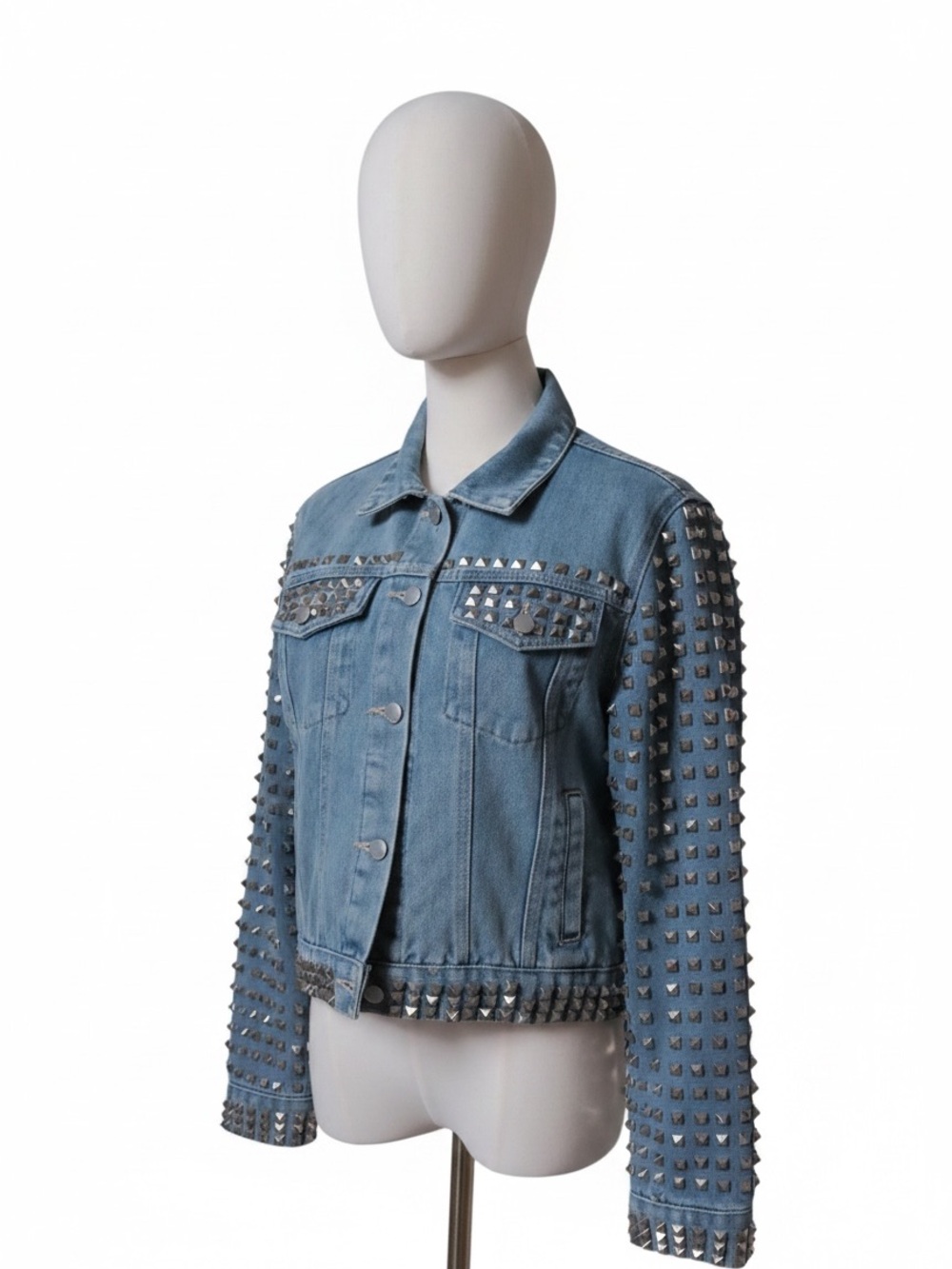 Women’s Light Blue Studded Denim Jacket - Edgy Jean Jacket